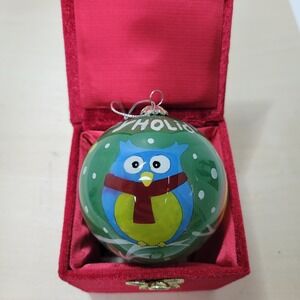 Li Bien Chinese Ornament Glass Ball Owl Hand‎ Painted Christmas Holiday 2012